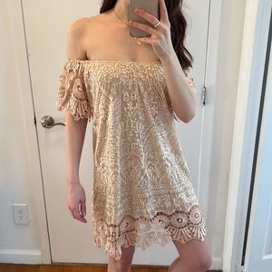Off-the-shoulder lace dress (fully lined)